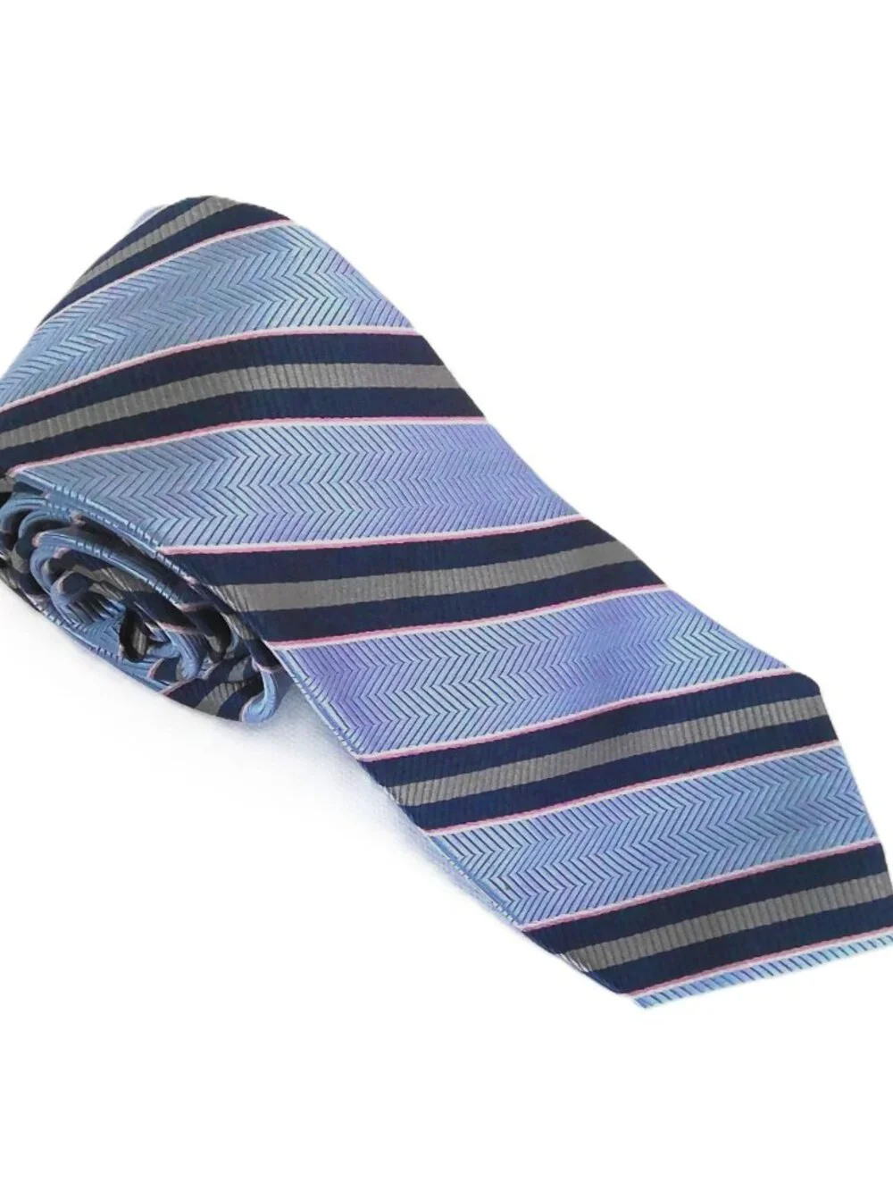 Jos A Bank RESERVE Mens Neck Tie Blue Gray Pink & White Stripe Classic 100% Silk